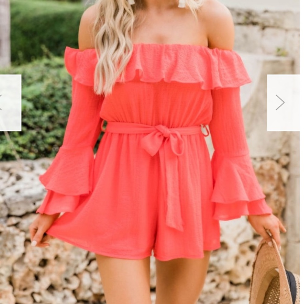NWOT Pink Lily Boutique Coral Sleeveless Romper